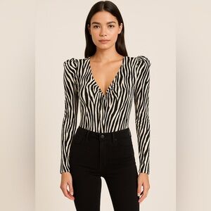 Entro Zebra Print Long Sleeve Bodysuit Women’s Small